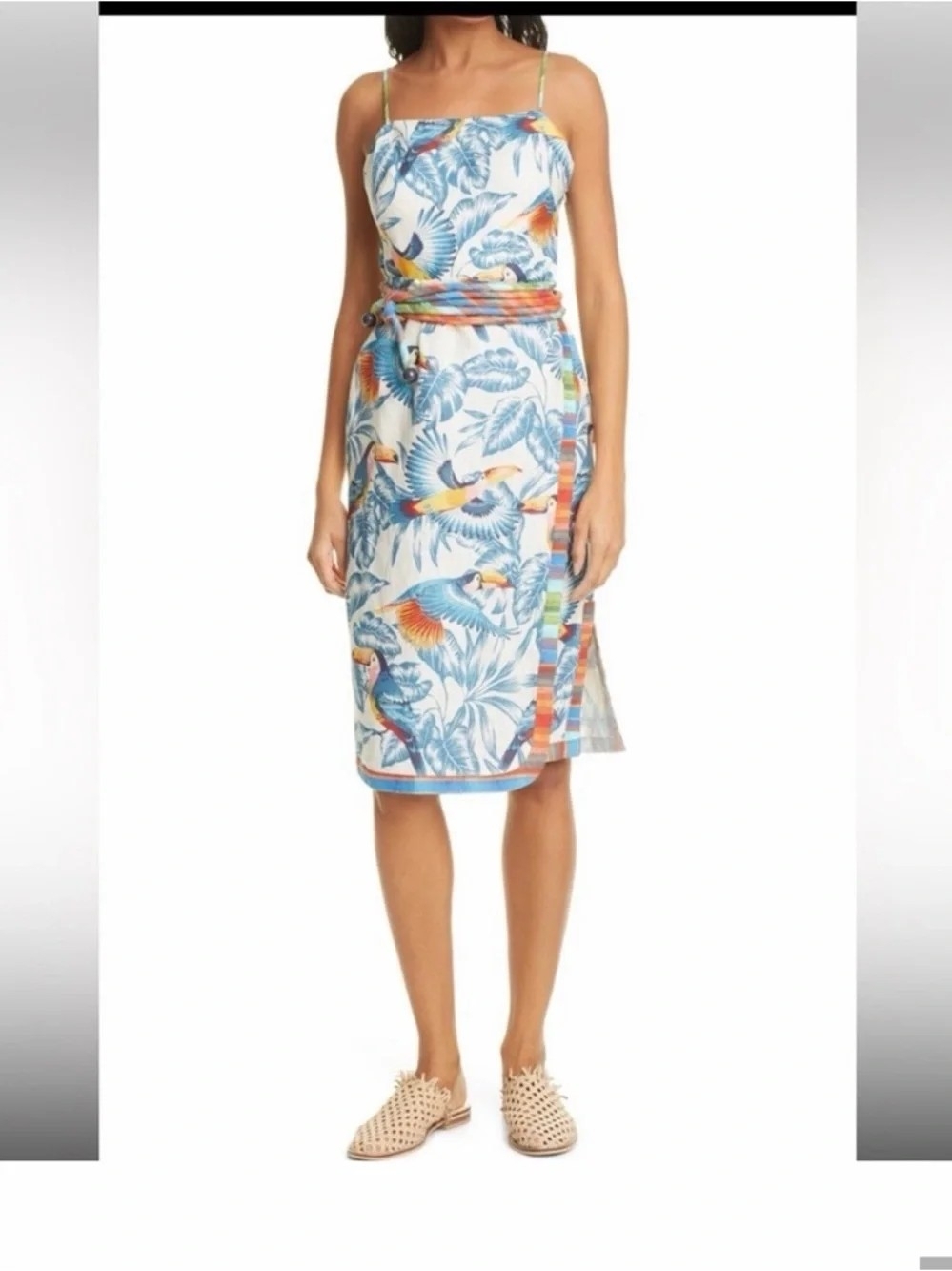 FARM Rio Colourful Toucans Linen Wrap Mini Dress